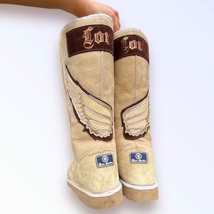 Vintage Y2K Tylie Malibu Embellished Love Boots Sheepskin Shearling Ugg Style